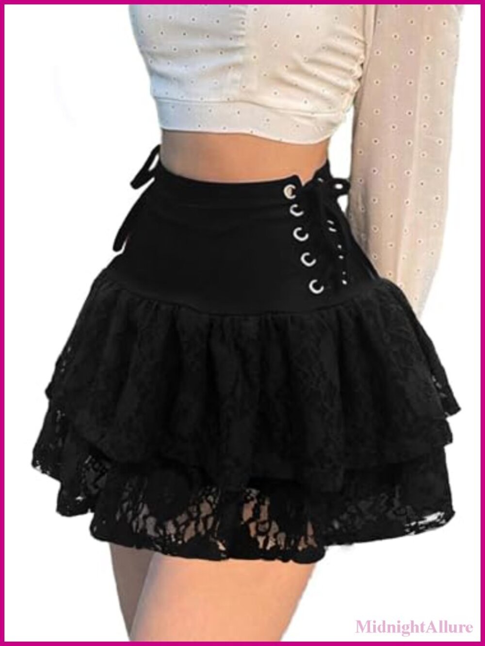 Gothic Ruffle Mini Skirt Y2K Emo High Waist Lace-Up A-Line